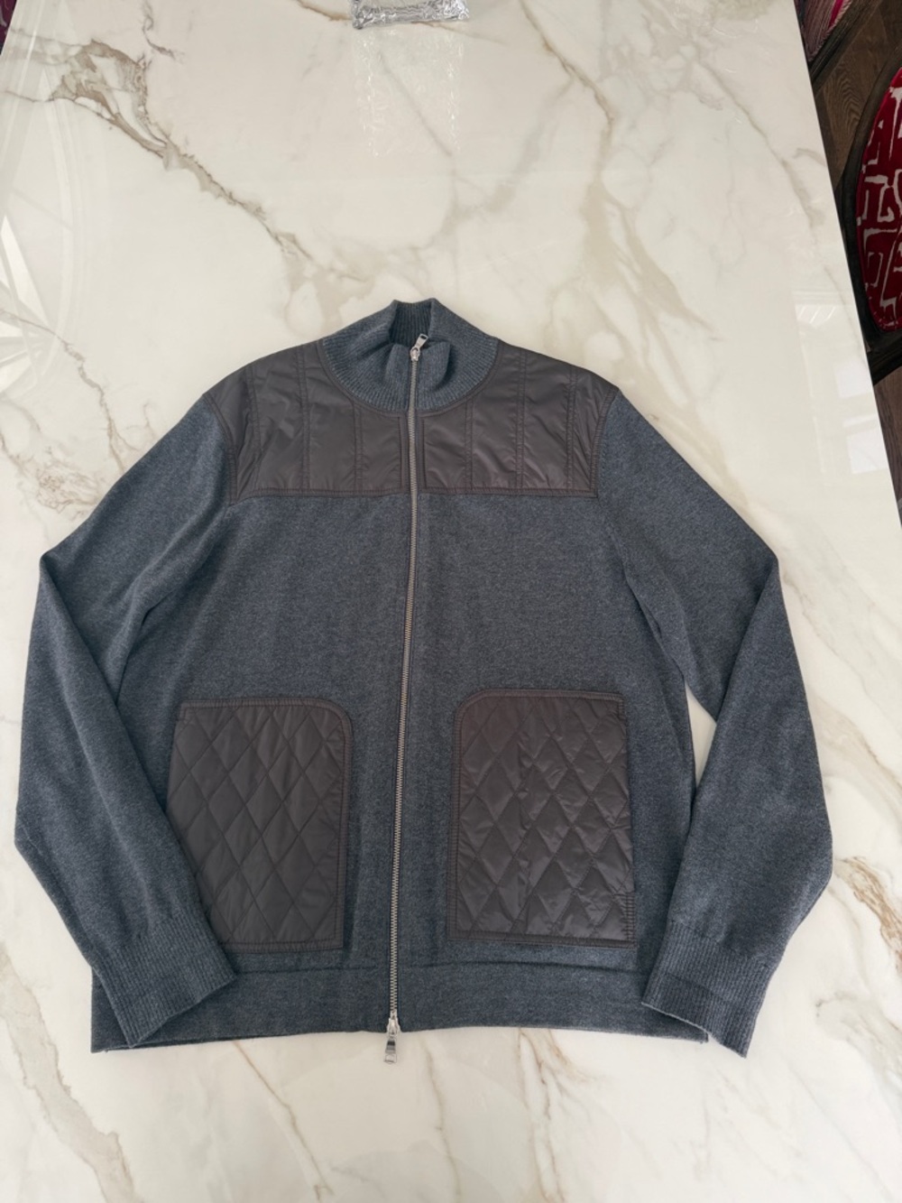 Banana Republic Men's Quilted Detail Zip-Front Sweater Jacket - Gray